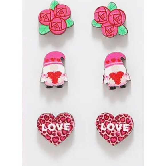 Elegant‎ Wooden valentine Stud Earrings Set Stainless Steel Posts - Picture 1 of 1